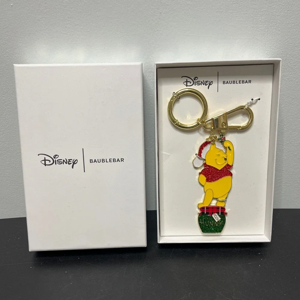 NIB Disney Baublebar Winnie Pooh Christmas Hunny Pot Bag Charm KeyRing Gold Tone